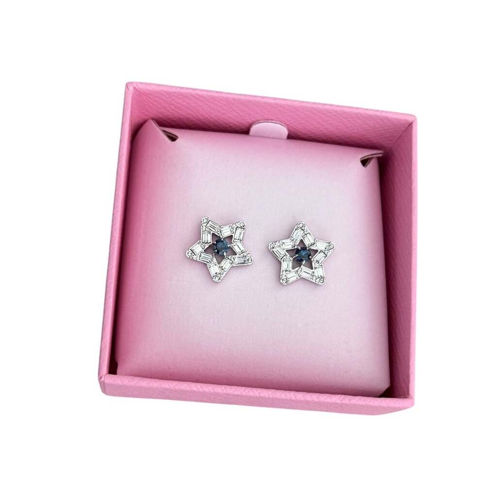 Swarovski Blue Stella Rhodium Plated Star Stud Earrings